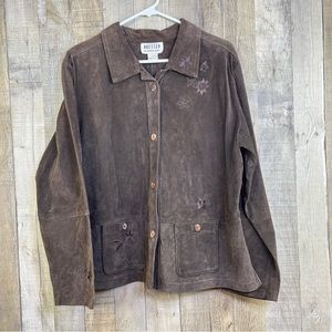 Dressed by David Dart Large Brown Embroidered 100% Genuine Leather Button Jacket